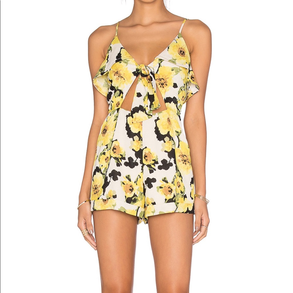 J.O.A Yellow Floral Print Tie-Front Romper